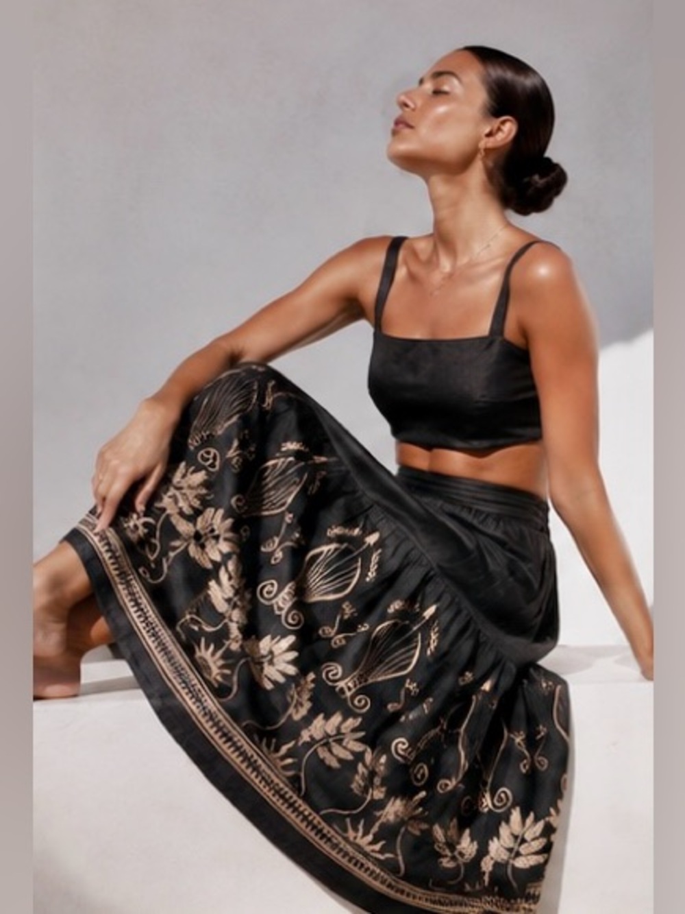 Artemis 100% Greek Linen Maxi Skirt, black & gold, small, made in Greece, Aether